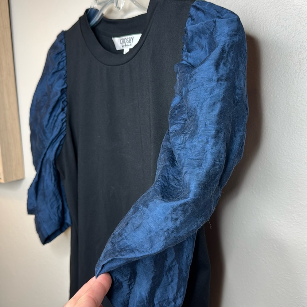 CROSBY by Mollie Burch Black and Blue Ruffled Puff Sleeve Blouse - Picture 7 of 14